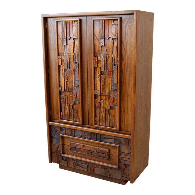 Mid Century Brutalist Style Lane Pueblo Armoire For Sale