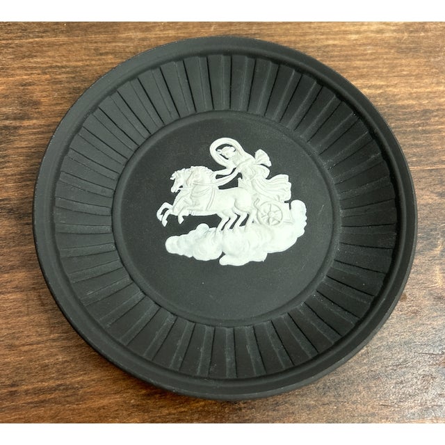 Authentic vintage Wedgwood Black Basalt or Black Jasperware small fluted round trinket dish / pin tray, made in England....