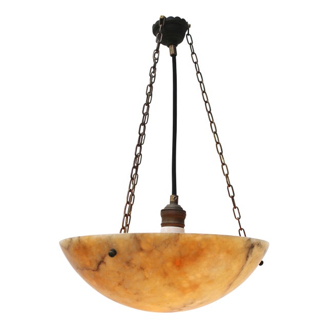 French Art Deco Alabaster Pendant with Brass Mount, 1920s For Sale