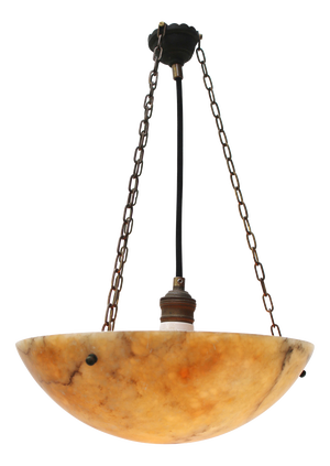 French Art Deco Alabaster Pendant with Brass Mount, 1920s