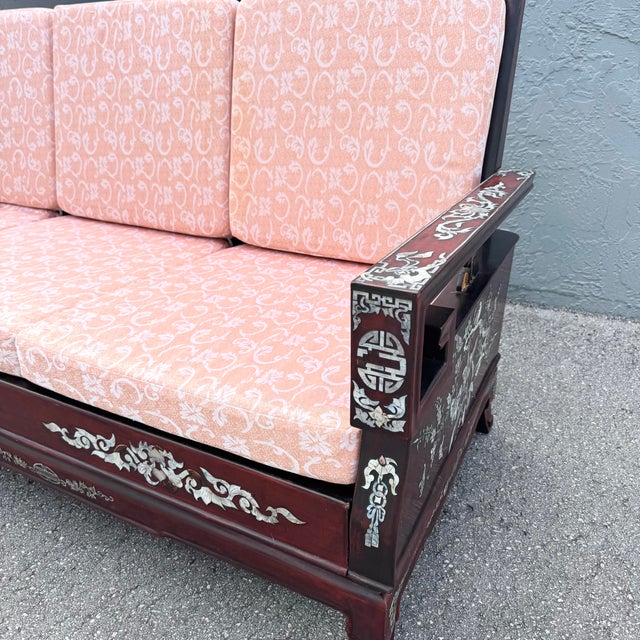 Chinese Vintage Chinese Rosewood With Mother of Pearl Inlay Sofa For Sale - Image 3 of 12