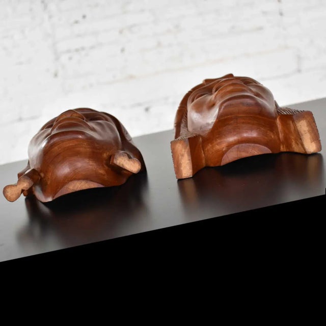 Wood Vintage Mid 20th Century Tribal Carved Wood Figural Bookends Heads Only For Sale - Image 7 of 13