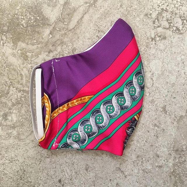 Textile Hermes Vintage Handmade Bride de Cour Silk Scarf Face Mask For Sale - Image 7 of 7