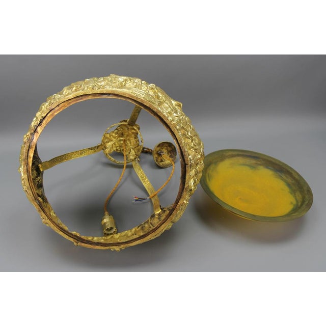 Art Deco French Brass Chandelier with Yellow Pâte De Verre Glass by Degué, 1930s For Sale - Image 17 of 18