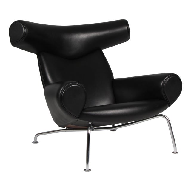 Vintage Ox Chair in Black Leather by Hans J. Wegner, 2010s For Sale