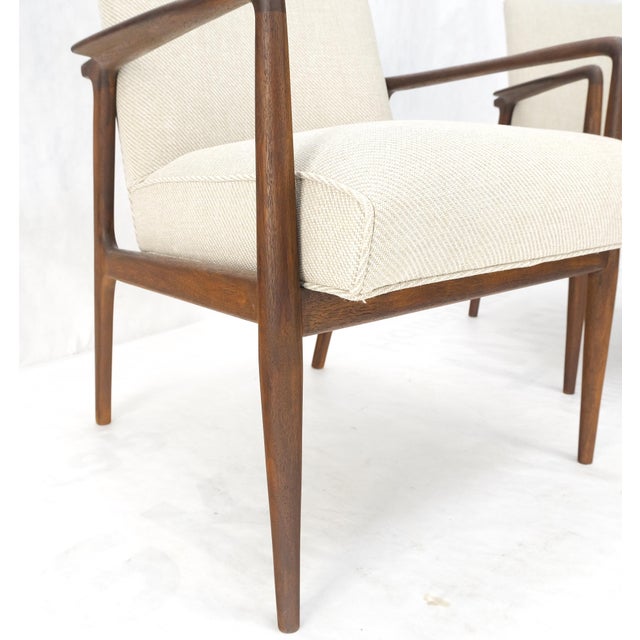 Knoll New Oatmeal Tweed Upholstery Oiled Walnut Side Arm Chairs Jens Risom Style MINT! For Sale - Image 4 of 14