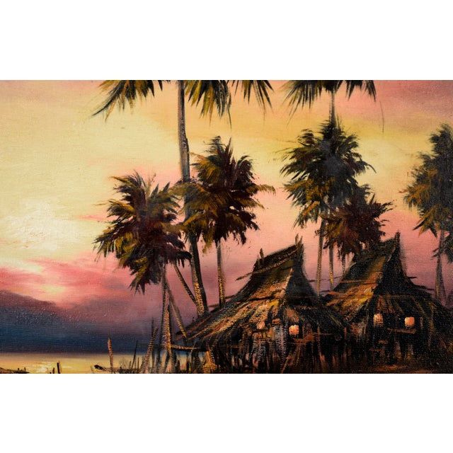 Filipino Fishing Village at Sunset - Tropical Landscape in Oil For Sale In Monterey, CA - Image 6 of 10