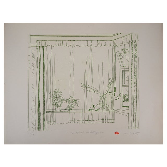 Gudrun Van Leitner, Bouquet of Tulips at the Window, Original Etching For Sale