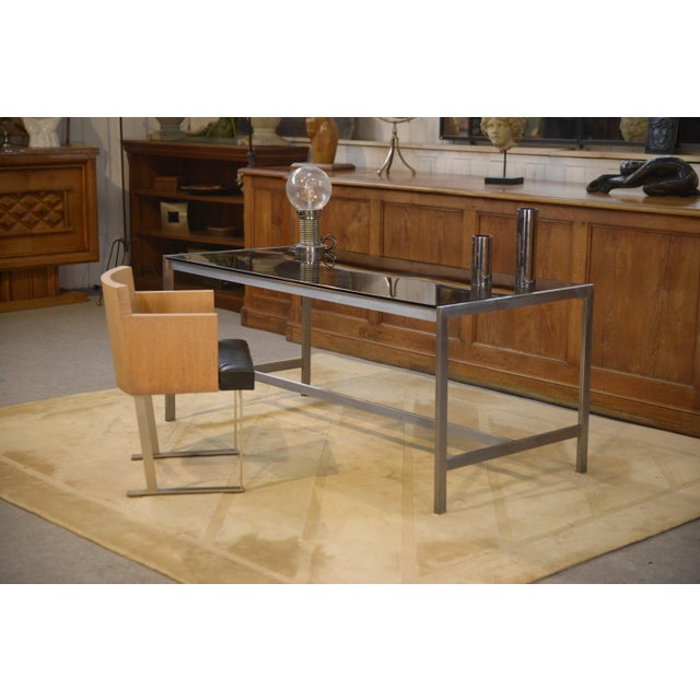 Desk in Brushed Stainless Steel and Black Smoked Glass, 1980s For Sale - Image 11 of 12