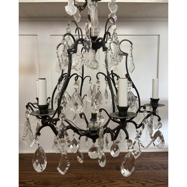 Early 20th Century French Louis XV Style Six Light Bronze or Brass Chandelier With Abundance of Cut Crystal Prisms For Sale - Image 9 of 12