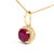 Contemporary 10K Yellow Gold Red Ruby and 1/10 Cttw Diamond Accent Halo Pendant Necklace For Sale - Image 3 of 5