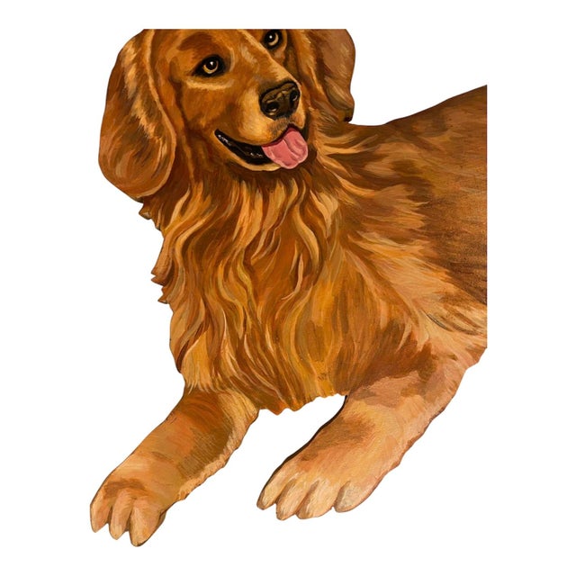 American Vintage Original Painting Golden Retriever Dog For Sale - Image 3 of 6