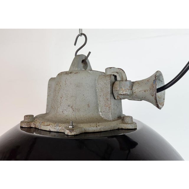 Black Enamel and Cast Iron Industrial Cage Pendant Light from Elektrosvit, 1960s For Sale - Image 6 of 18