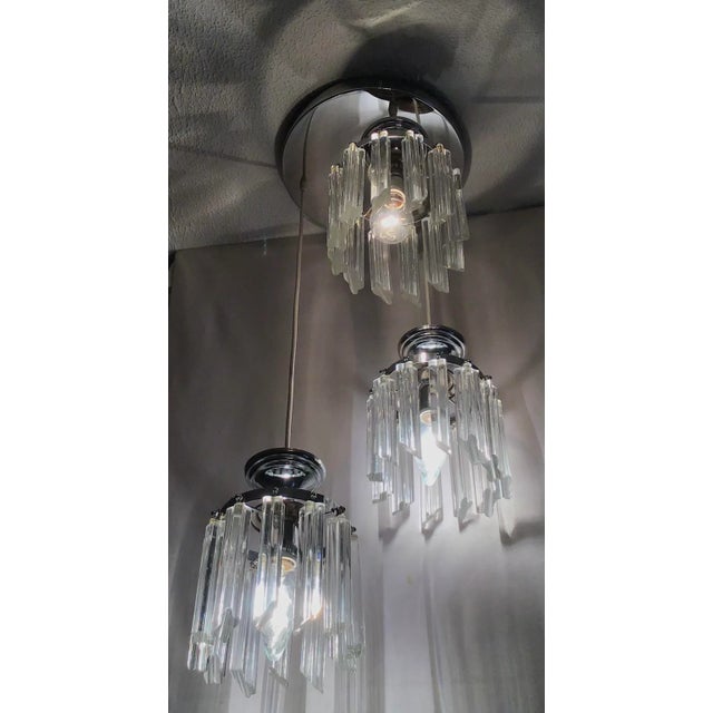 Vintage 1970s Sculpture 3-Light Murano Glass Cluster Cylinder Pendant, Italy For Sale - Image 4 of 13