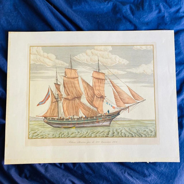 19th Century Hand Colored Ship Engraving by V Cioni For Sale - Image 11 of 11