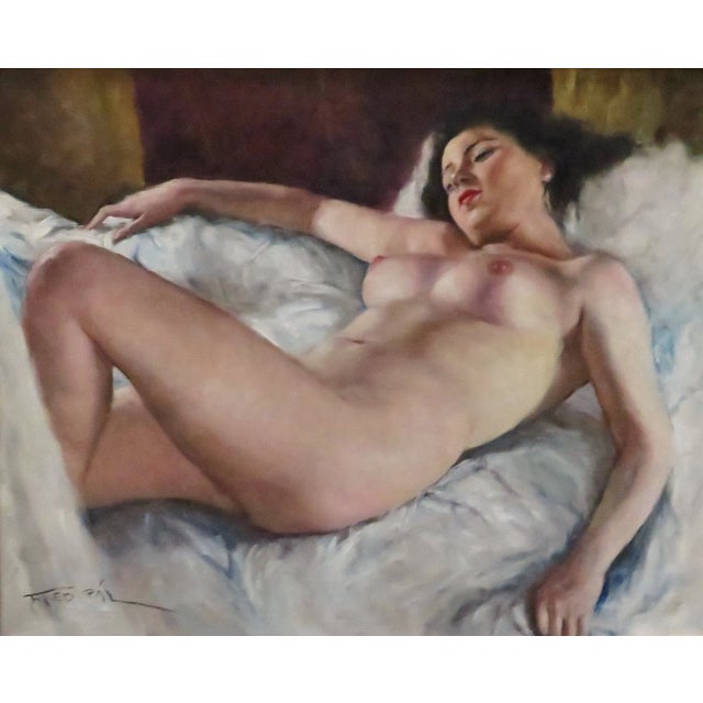 This is an oil on canvas painting of a nude woman. Titled 'Sleeping Beauty'. Signed lower left Fried Pal, which is how Pal...