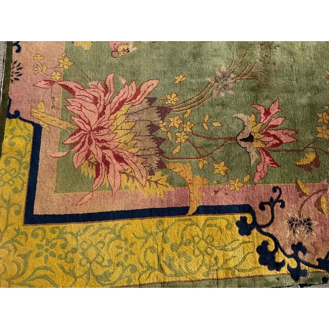 Textile Antique Gold & Green Art Deco Chinese Rug Circa 1920 For Sale - Image 7 of 12