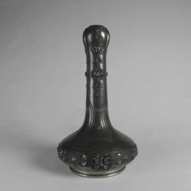 Gray Art Nouveau Tin Vase by Pechez, Early 20th Century For Sale - Image 8 of 18