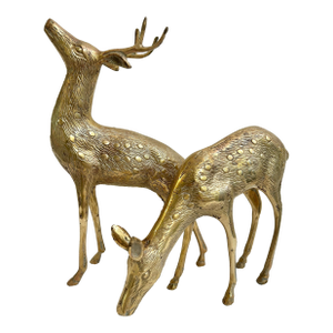 Mid 20th Century Hollywood Regency Large Brass Deer Sculptures - A Pair