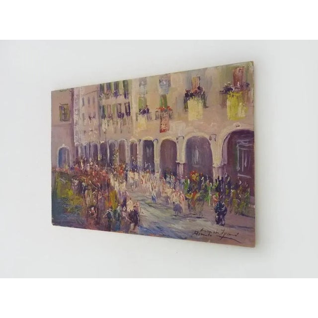 Riccardo Capone, Procession, 1950s-1960s, Oil on Wood For Sale - Image 6 of 8