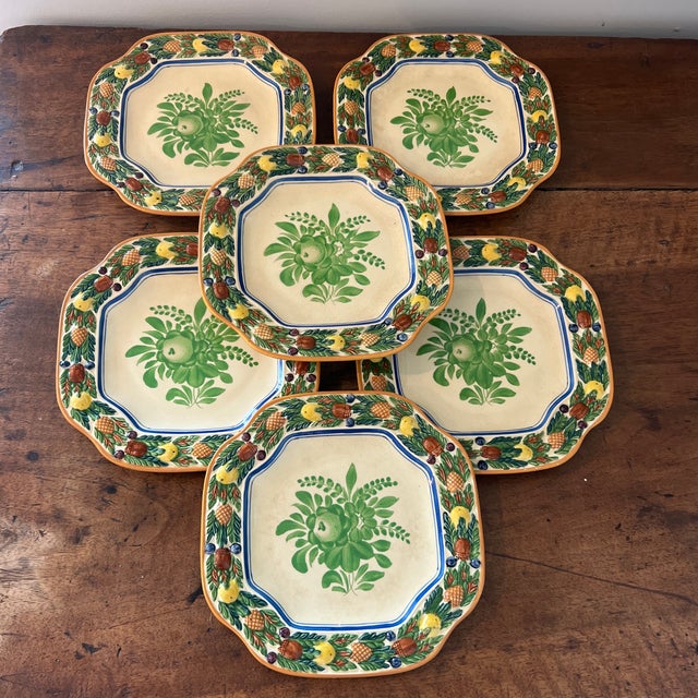 Antique English Adams Della Robbia Titianware Square Plates- Set of 6
