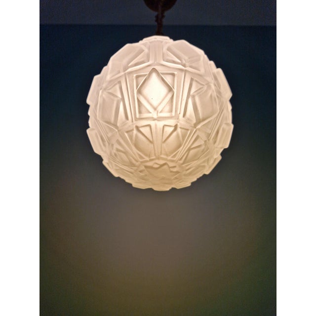 Art Deco Pendant Light in Frosted Molded Pressed Glass, 1930s For Sale - Image 6 of 12