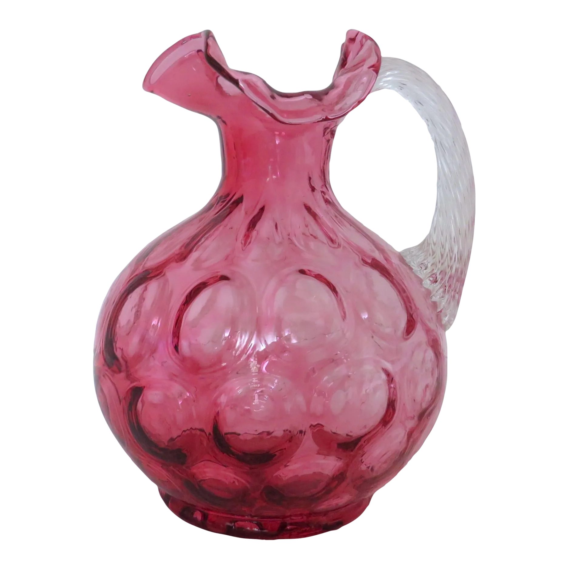 Fenton Cranberry Optic Dot Pitcher | Chairish