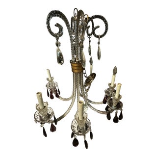 Vintage Six Arm Crystal Chandelier With Amethyst Prisms For Sale