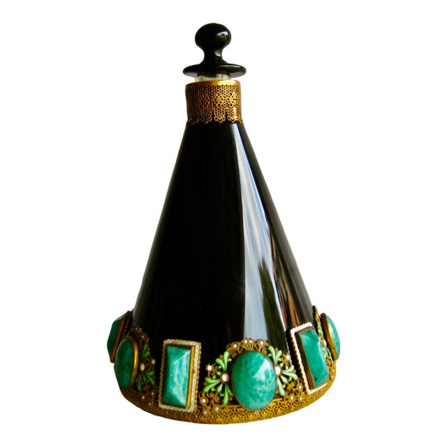 1920s Art Deco Heinrich Hoffman Style Glass Jeweled Perfume Bottle For Sale