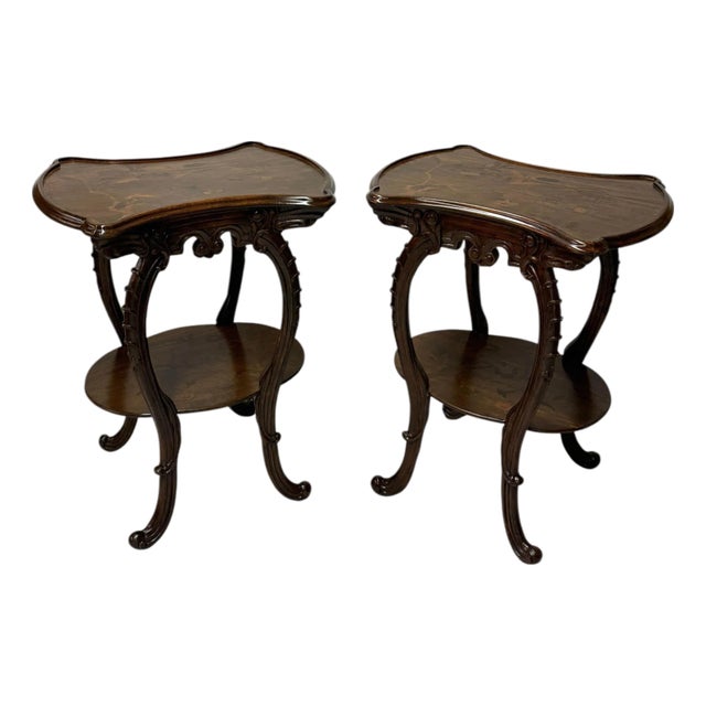 Pair of French Art Nouveau Louis Majorelle Style Inlaid Side Tables For Sale