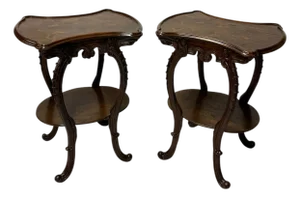 Pair of French Art Nouveau Louis Majorelle Style Inlaid Side Tables