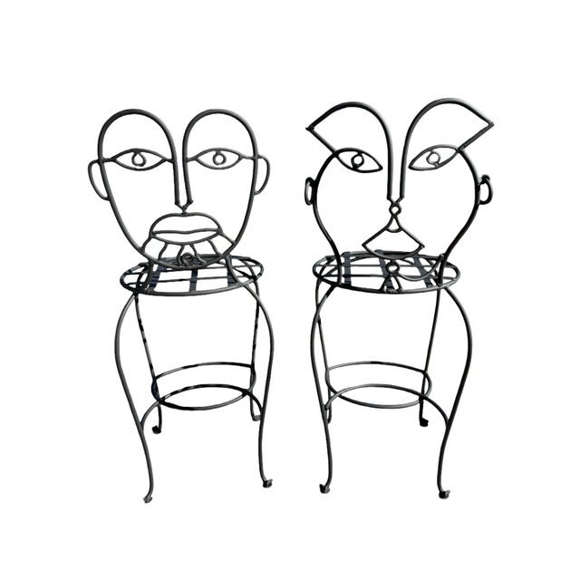 Late 20th Century Attributed to John Risley Wrought Iron His and Hers Bar Stools For Sale In Phoenix - Image 6 of 6