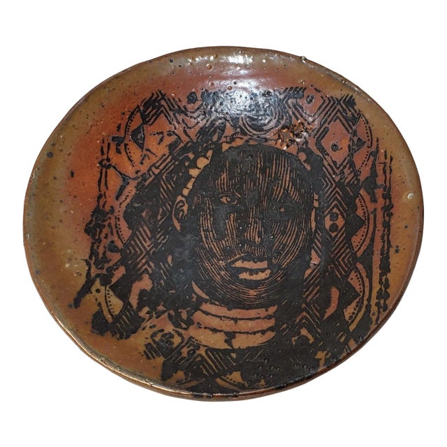 Late 20th Century St. Louis Studio Pottery Tribal Portrait Plate For Sale