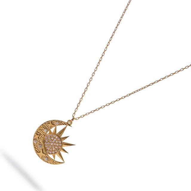 Celestial Sun & Moon Diamond Gold Necklace For Sale In Miami - Image 6 of 7