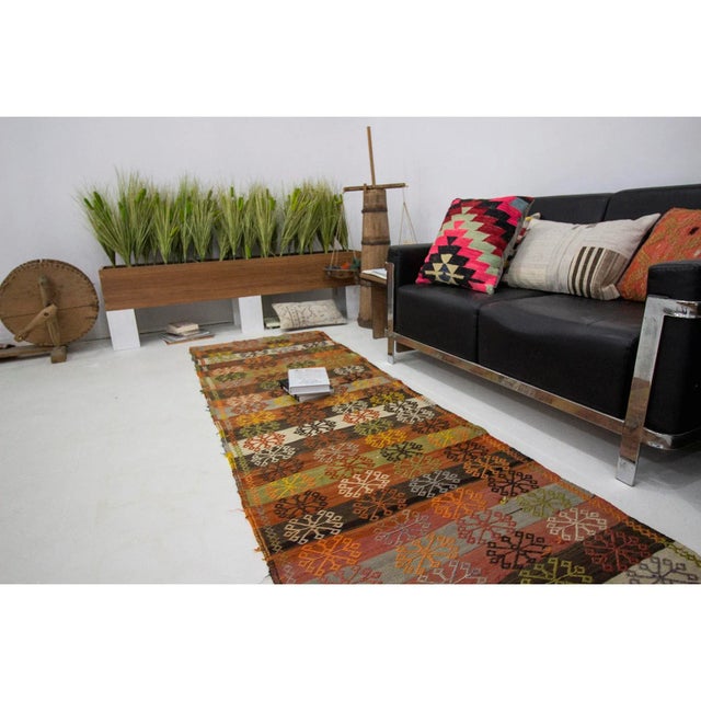 Vintage Long Embroidered Turkish Kilim Runner- 2′10″ × 16′ For Sale In Los Angeles - Image 6 of 7