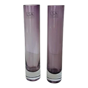 Lsa International Mouthblown Glass Purple Epoque Vases, Handmade in Poland- Set of 2