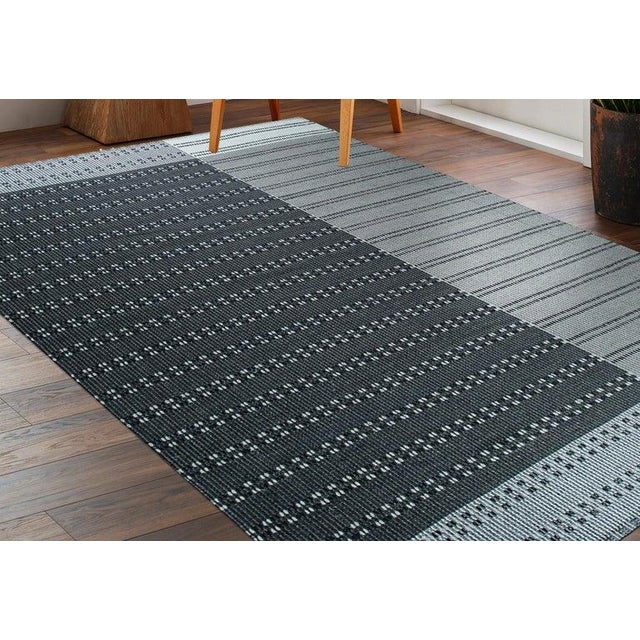 4x6 Gray Hand-Knotted Wool Dotted Linear Bands Geometric Modern Carpet Rug For Sale - Image 10 of 11