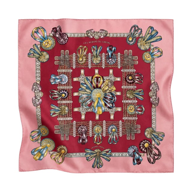French Hermes Rubans Du Cheval Framed Vintage Silk Scarf 33" For Sale - Image 3 of 3