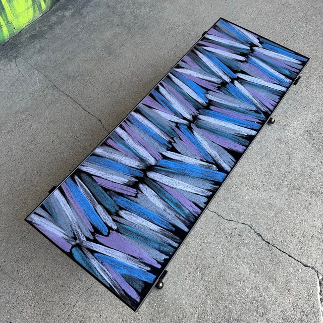 Italian Mid Century Enamel Top Coffee Table Blue and Purple For Sale - Image 3 of 12