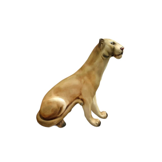 Late 20th Century Hollywood Regency Life-Size Cougar Statue, Mountain Lion Sculpture, 31"h For Sale In Tulsa - Image 6 of 8