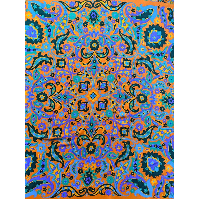 Terra Cotta Yves Saint Laurent Large Silk Scarf With Multicolored Arabesque Print, 1980 For Sale - Image 8 of 9