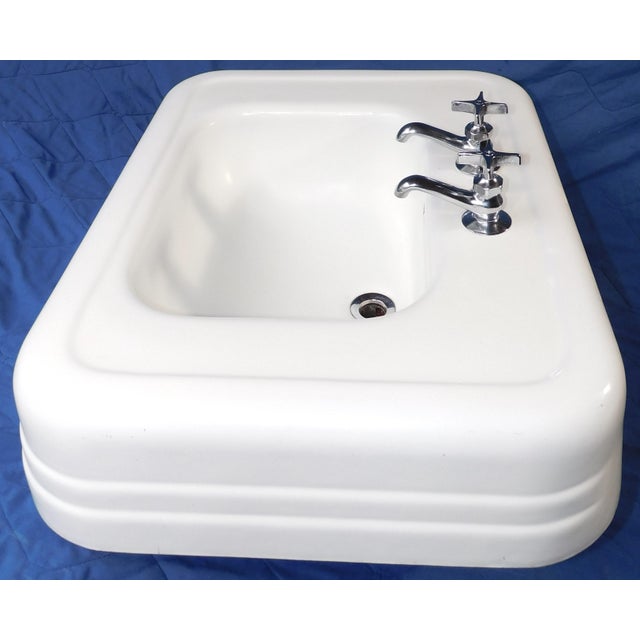1920s Cast Iron & Porcelain Pedestal Sink With "Central Brass" Chrome Faucets For Sale - Image 11 of 18