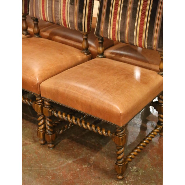 Burgundy Set of 10 Louis XIII Style Walnut and Leather Dining Room Chairs For Sale - Image 8 of 13