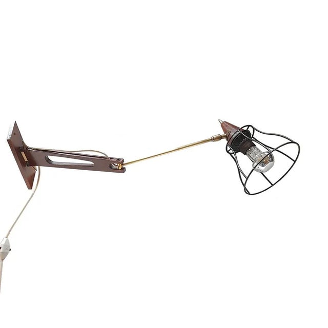 Mid-Century Teak & Brass Swing Arm Wall Lamp For Sale - Image 13 of 15