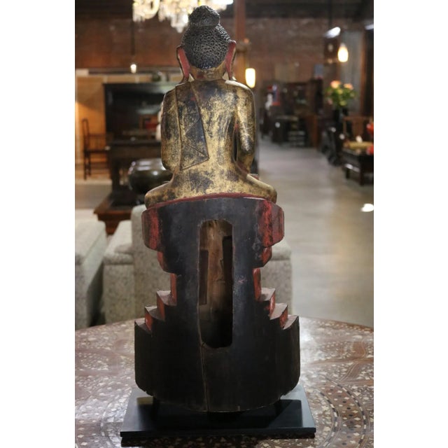 English Tai Yai Carved Wood Seated Buddha Sculpture For Sale - Image 3 of 7