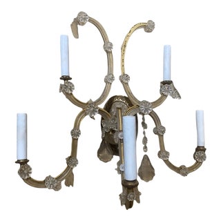 Mid 19th Century Maria Theresa Style Wall Sconce Gilt Brass and Crystal Light 5 Light for Repair For Sale