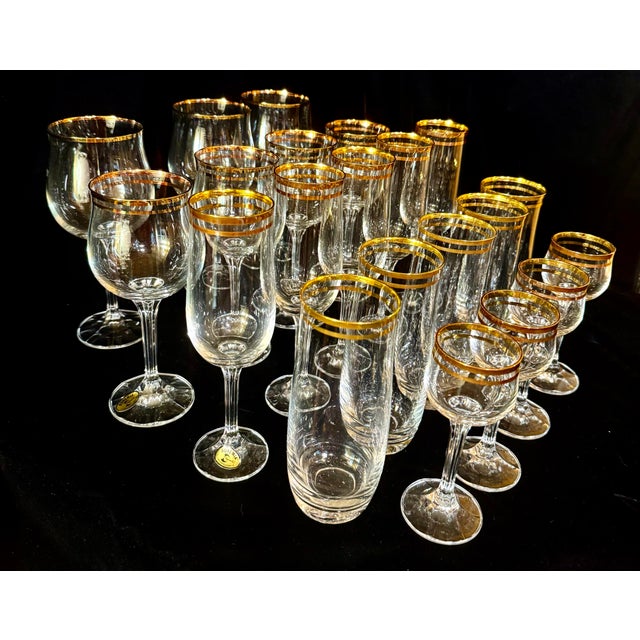 Mid 20th Century Bohemian Geneva Set of Crystal Gold Trimmed Barware - 21 pcs For Sale - Image 9 of 12