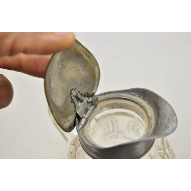 White Antique American Art Nouveau Decorated Leaded Glass Creamer Syrup Pitcher For Sale - Image 8 of 11