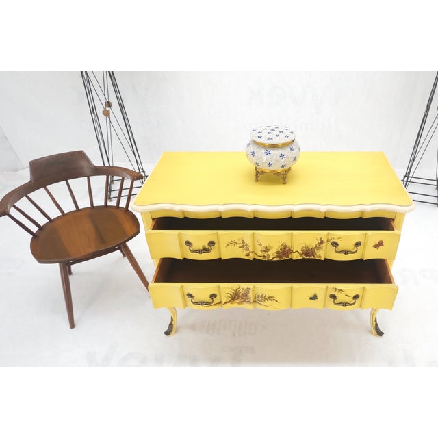 Lemon Yellow White Lacquer Bronze Mounts cabriole Style Leg Two Drawers Console Small Dresser Bachelor Ches