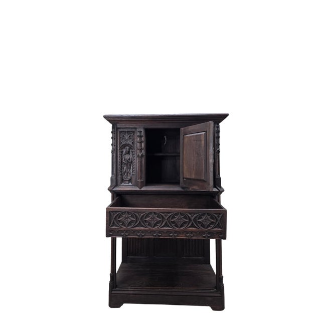 Black Antique French Gothic Revival Carved Oak Cabinet With Religious Figures For Sale - Image 8 of 8